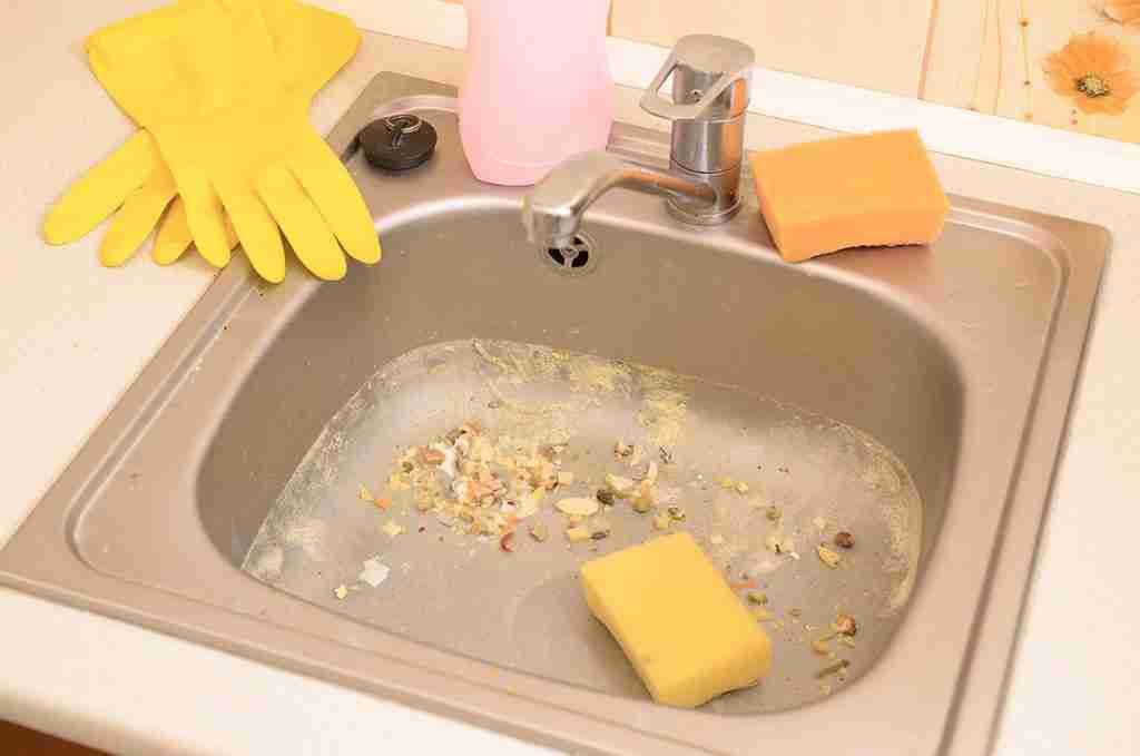 Close up on dirty clogging kitchen sink